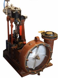 stoommachine
(Greenwood & Mawdsley)
Centrifugaalpomp met 1 cilinder voldruk stoommachine.
In bruikleen
